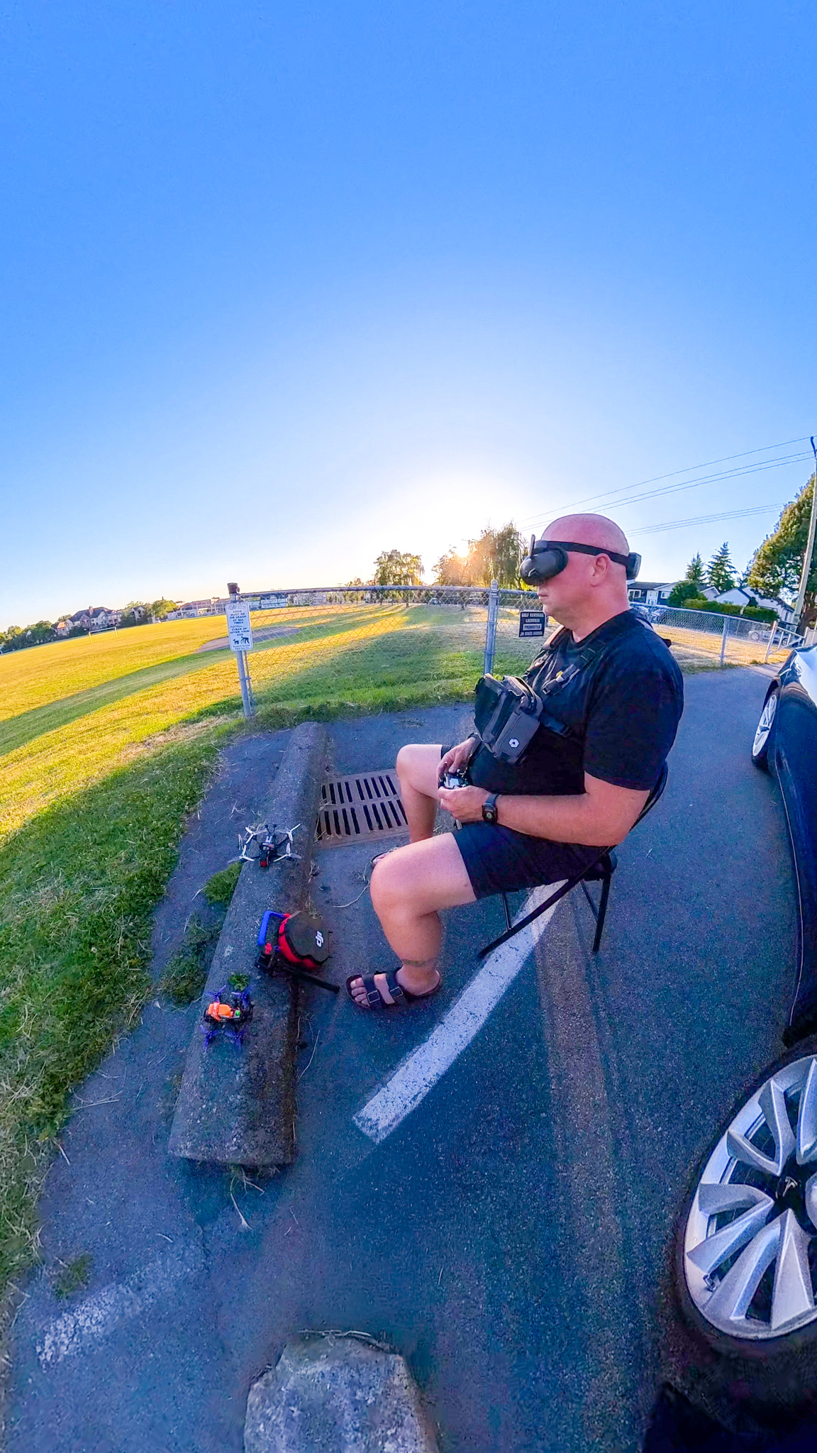 Owen Stacey flying FPV drone at golden hour Victoria BC